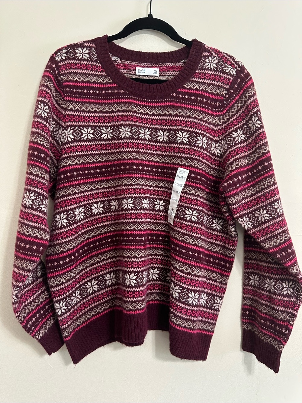 NWT Croft & Barrow XXL Berry Pink Fair Isle Snowflake Sweater